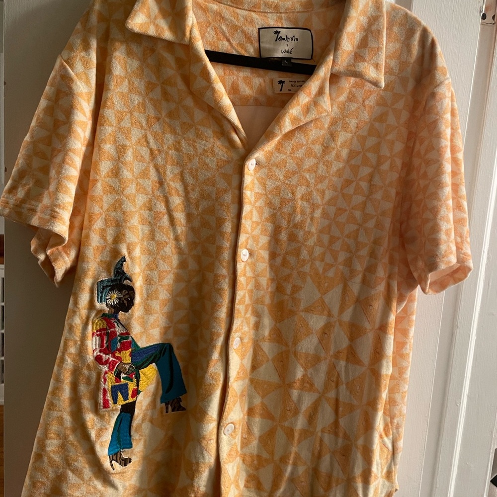 Tombolo Yellow Short-Sleeve Patterned Button-Down Shirt